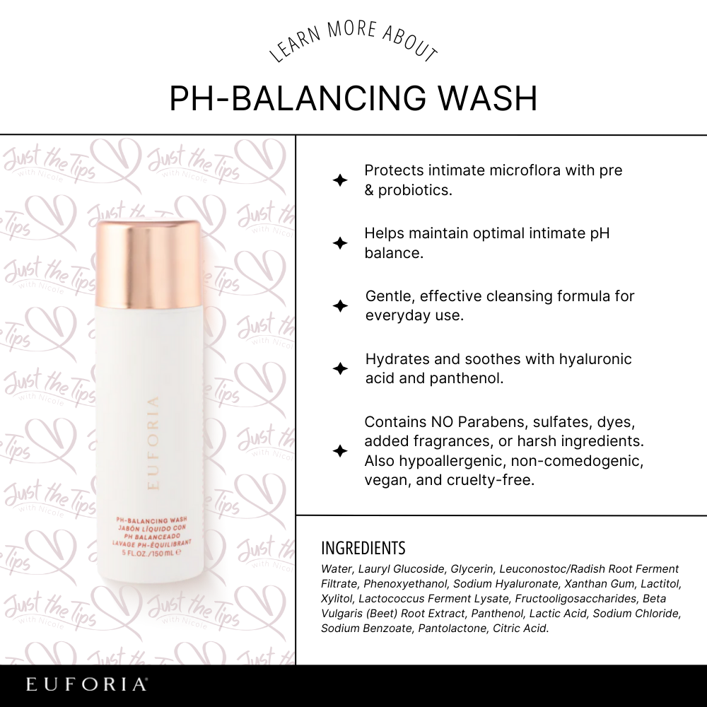 pH Balancing Wash, Vaginal Care by Euforia – shown in product photo, available at Just The Tips with Nicole