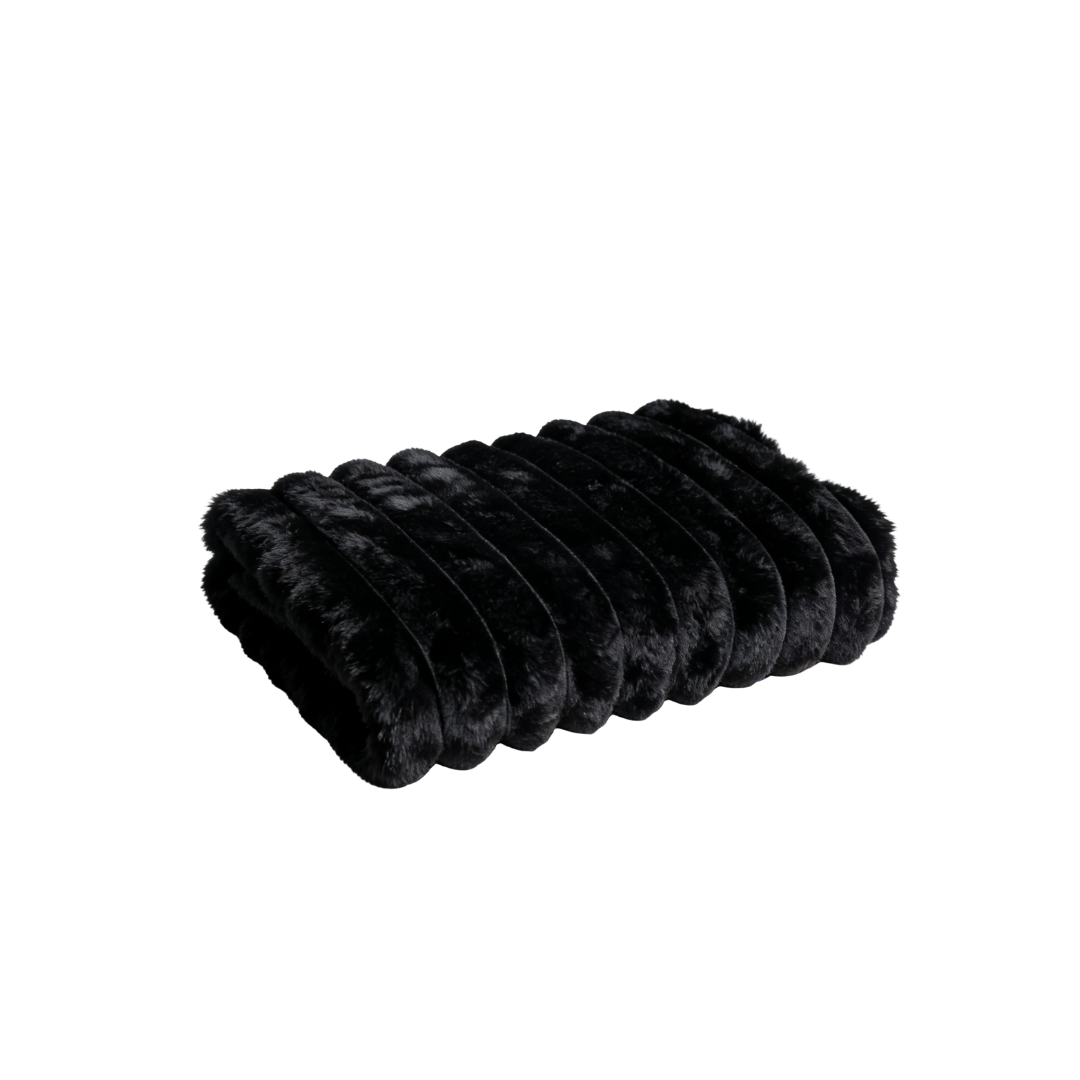 A black Fascinator Luxe Splashproof Fur blanket folded.
