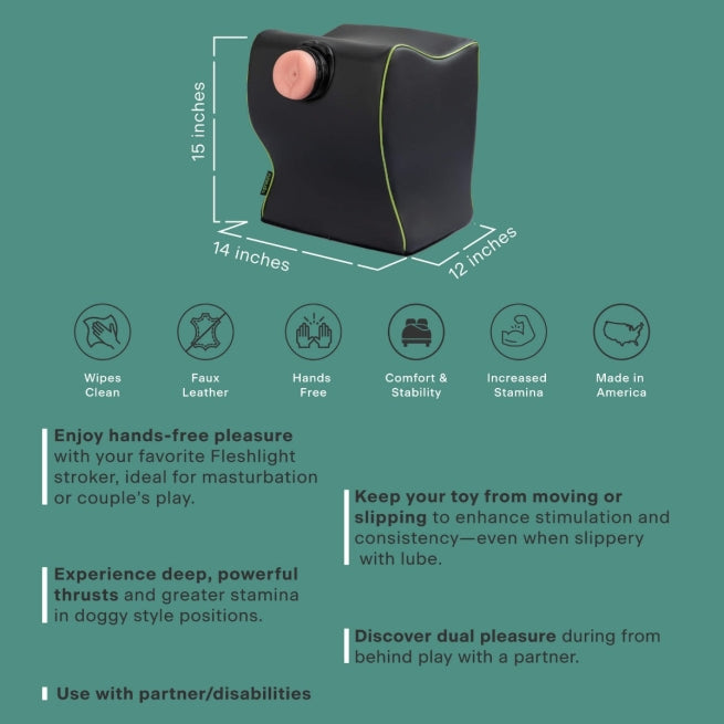 A black Top Dog - Doggy Style Toy Mount, Bedroom Furniture by Liberator against a green background showing the description.