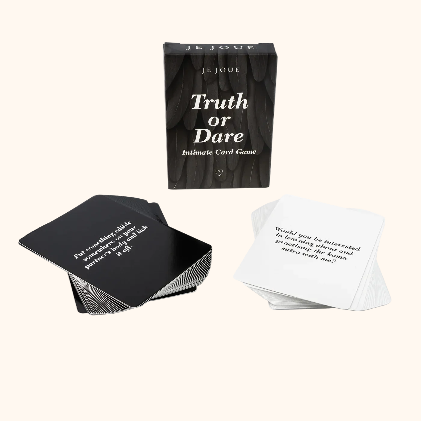 Truth or Dare intimate card game packaging and cards on a white background