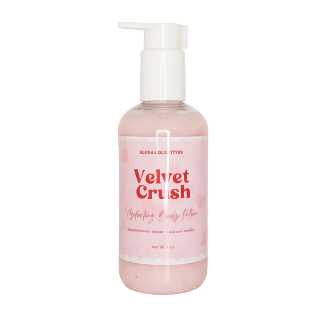Bottle of 'Velvet Crush' body lotion by Aloha Collectives on a white background.
