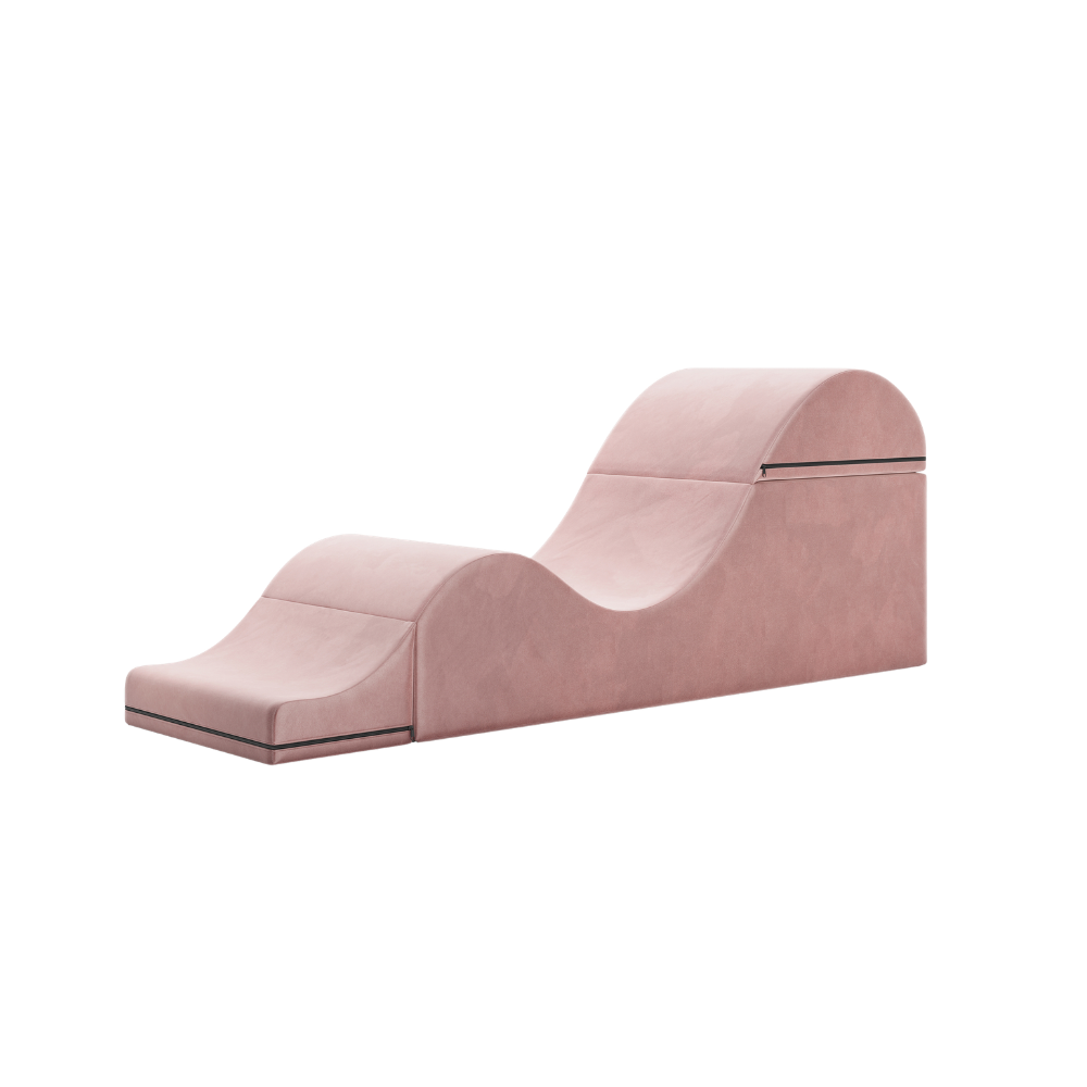 Rose aria chaise folded out into a chaise on a white background