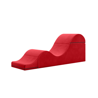 red aria chaise folded out into a chaise on a white background