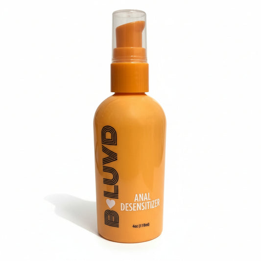 Orange bottle of BLUVD Anal Desensitizer on a white background