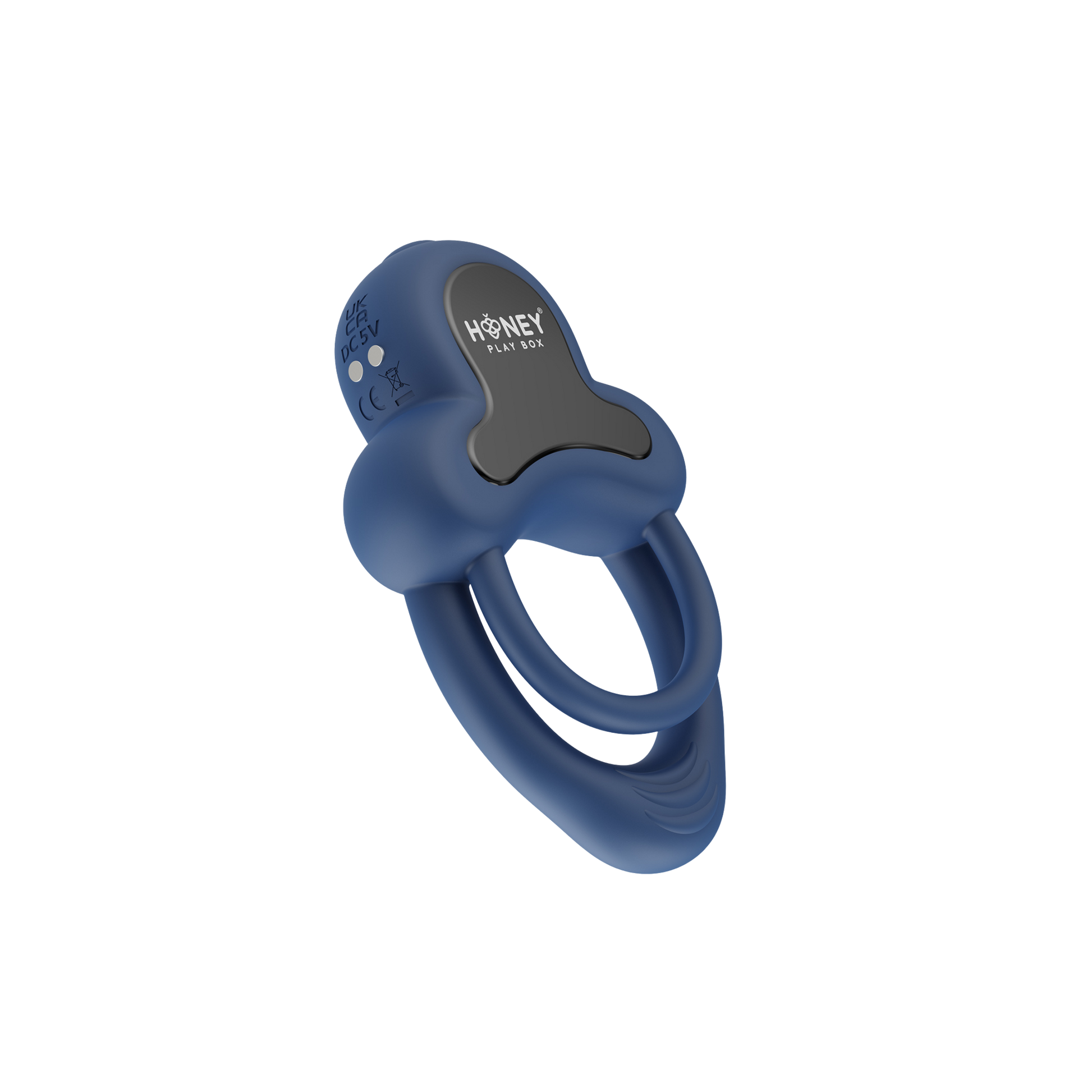 A dark blue Anello Honey Play Box cock ring.