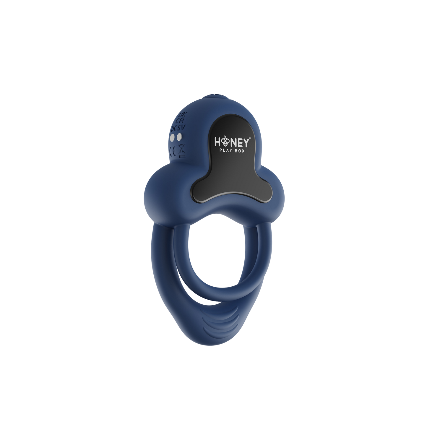 A dark blue Anello Honey Play Box cock ring.