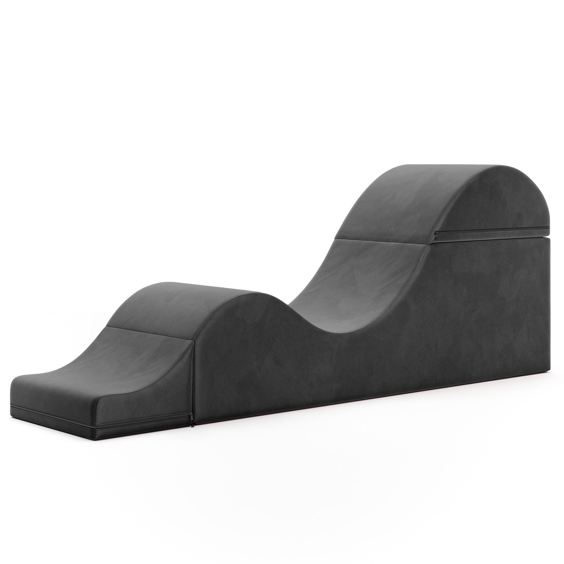 A black Aria Flip Chaise by Liberator unfolded into a chaise against a white background.