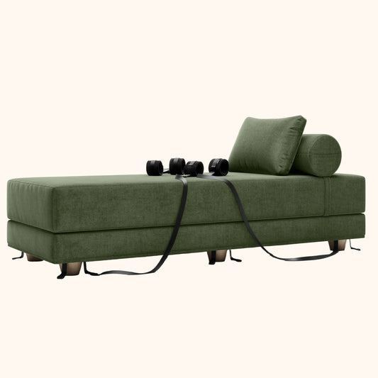A Cypress Green Black Label Divan Daybed with Cuffs, Bedroom Furniture by Liberator against a white background.