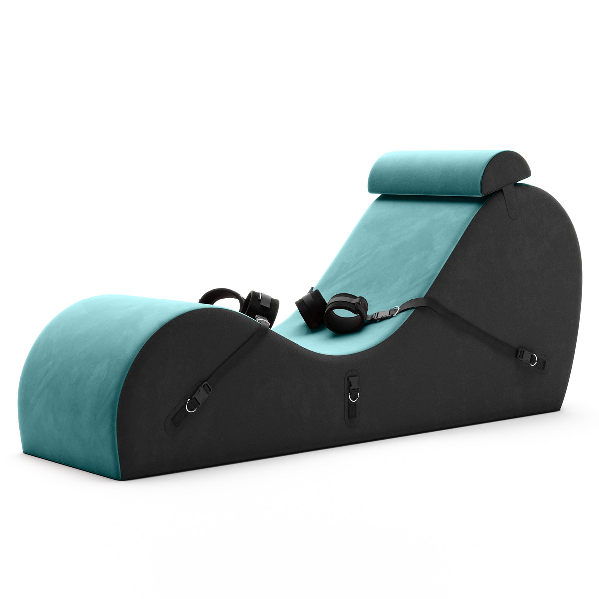 A teal valkyrie Cello Chaise against a white background.