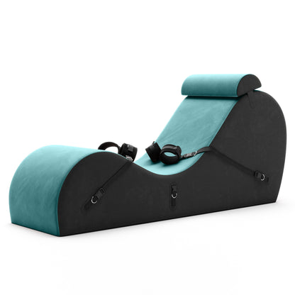 A teal valkyrie Cello Chaise against a white background.