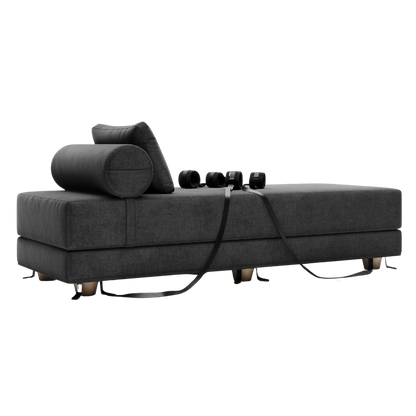 Black Divan Daybed with Cuffs, Bedroom Furniture by Liberator against a white background.
