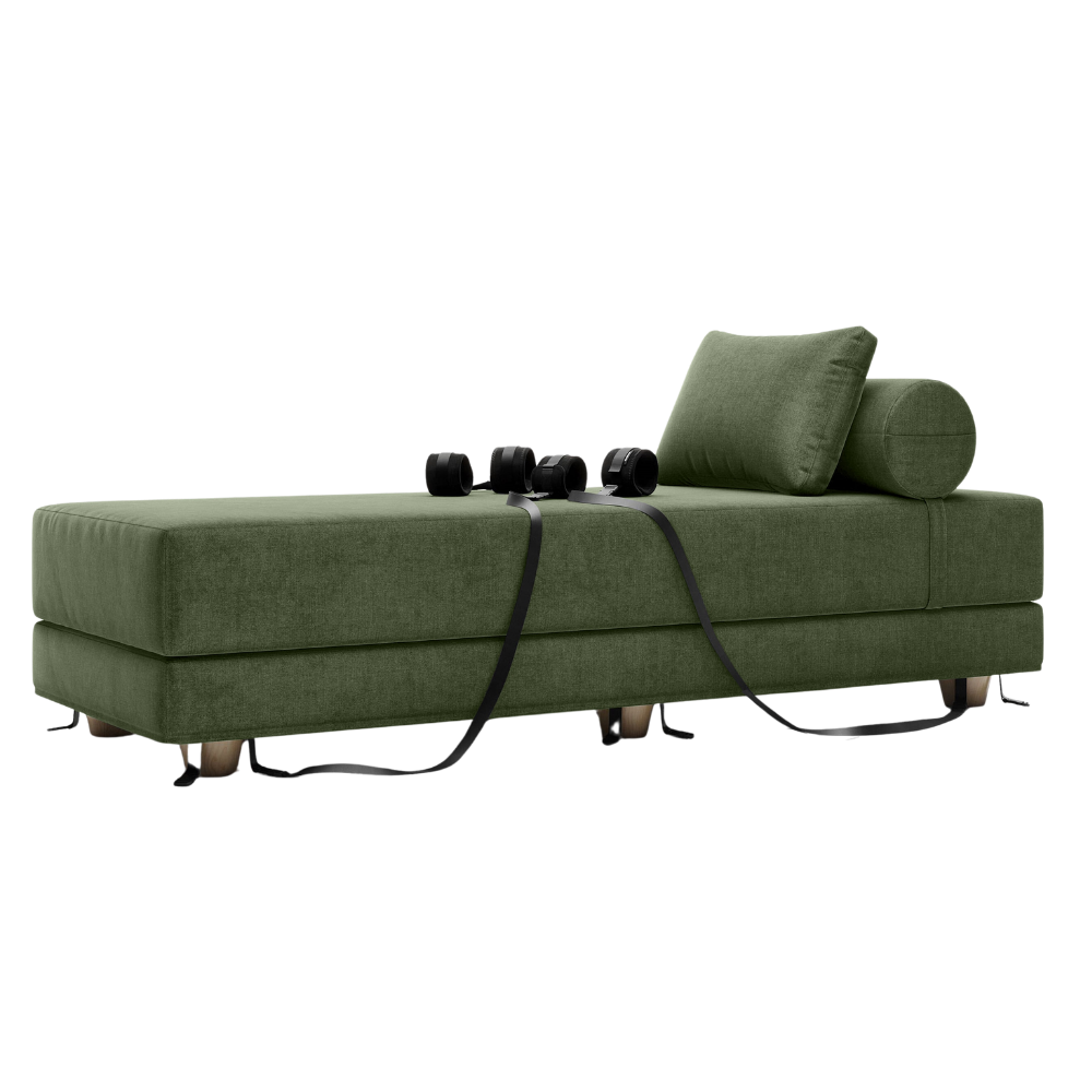 Green Divan Daybed with Cuffs, Bedroom Furniture by Liberator against a white background.