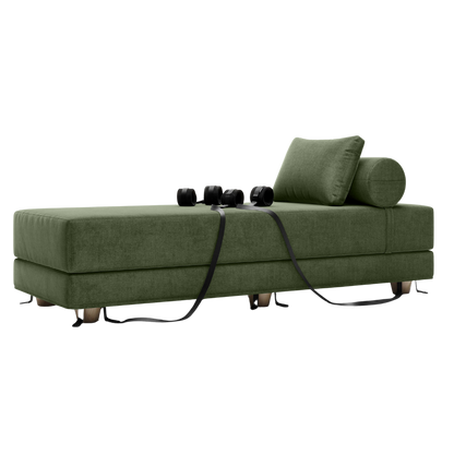 Green Divan Daybed with Cuffs, Bedroom Furniture by Liberator against a white background.