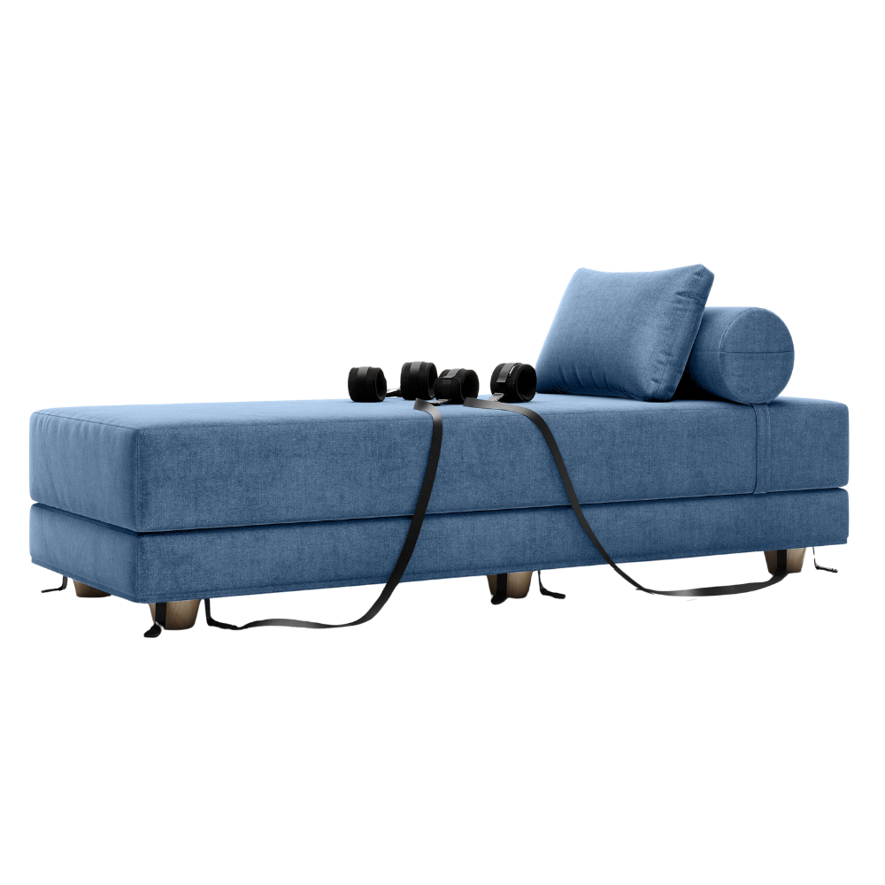 Blue Divan Daybed with Cuffs, Bedroom Furniture by Liberator against a white background.