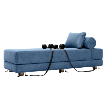 Blue Divan Daybed with Cuffs, Bedroom Furniture by Liberator against a white background.