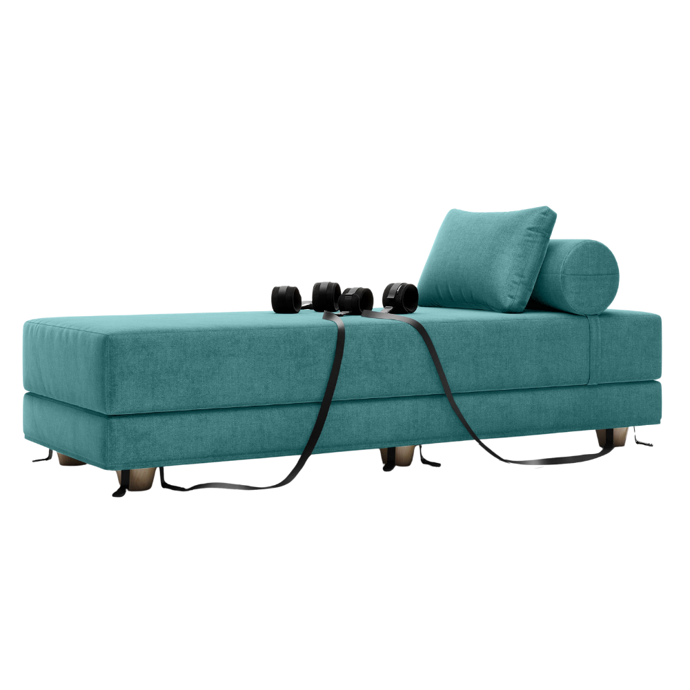 Turquoise Divan Daybed with Cuffs, Bedroom Furniture by Liberator against a white background.