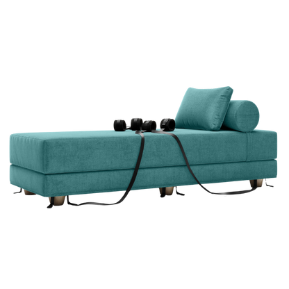 Turquoise Divan Daybed with Cuffs, Bedroom Furniture by Liberator against a white background.