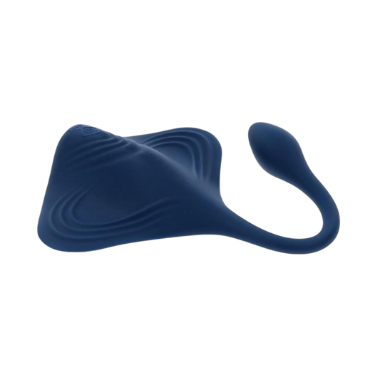 Blue silicone grinder pad on a white background