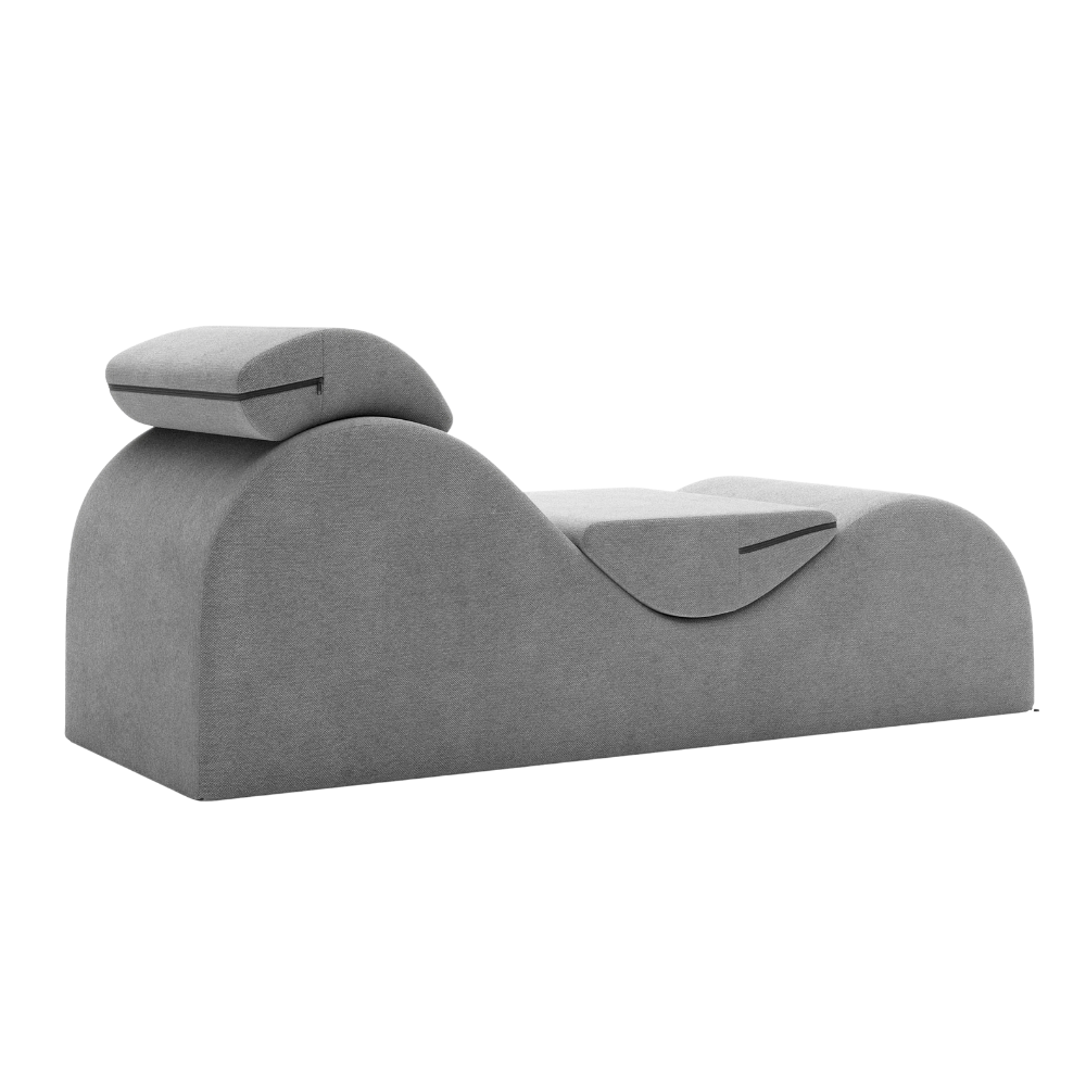 grey esse chaise with removeable seat and headrest on a white background