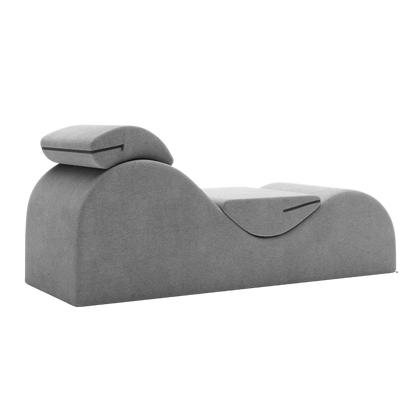 grey esse chaise with removeable seat and headrest on a white background