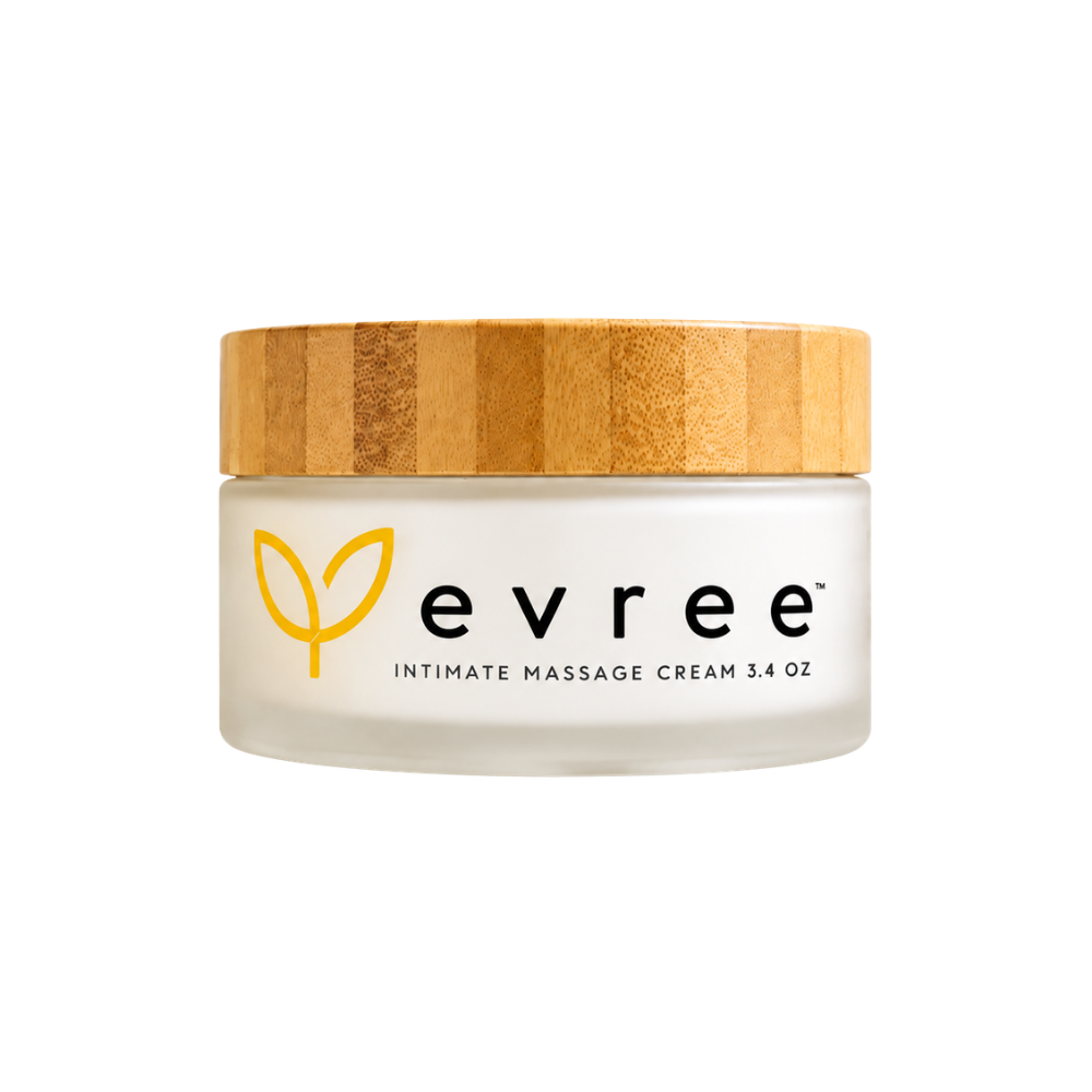 A white jar of Edible Massage Cream by Evree.