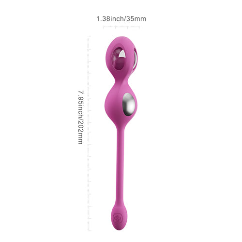 A pink Elektra-App-controlled E-Stim Kegel Training set against a white background showing the measurements.