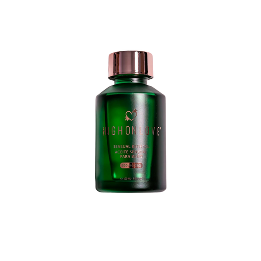 Green bottle of Elevated Bath & Body Oil by High on Love.