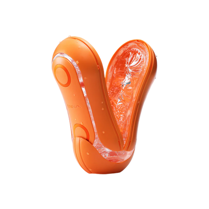 orange male sleeve open on a clear background