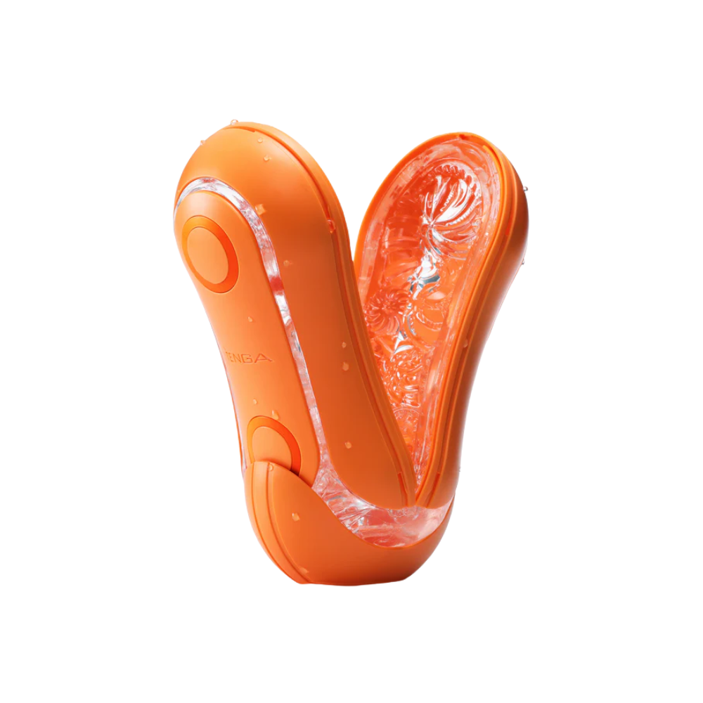 orange male sleeve open on a clear background