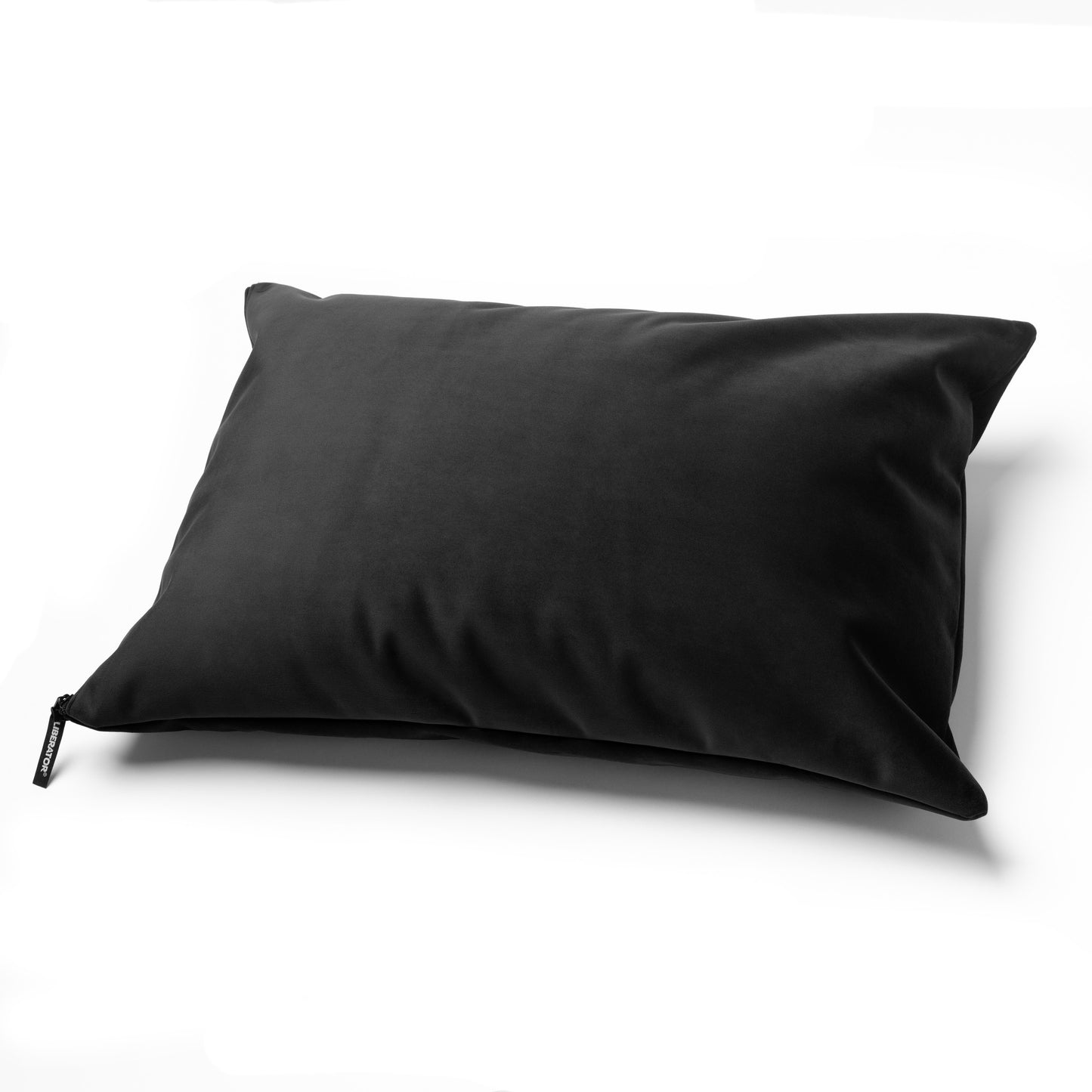 A black Fascinator Pillow Pillowcase, Bedroom Furniture by Liberator against a white background.
