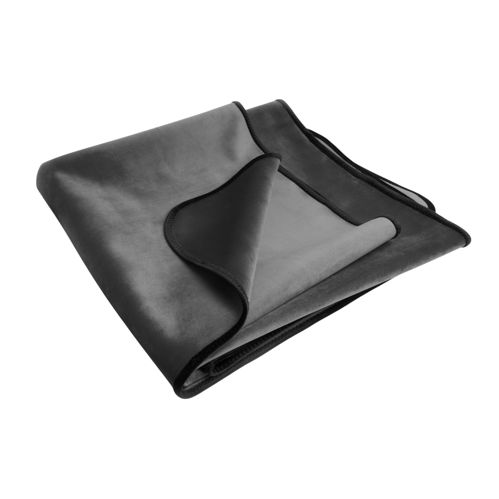 A grey Fascinator Splashproof Throws, Bedroom Furniture by Liberator folded up.