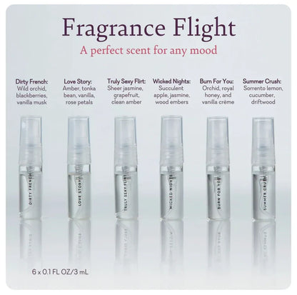 Information on all fragrance flight bottles included.