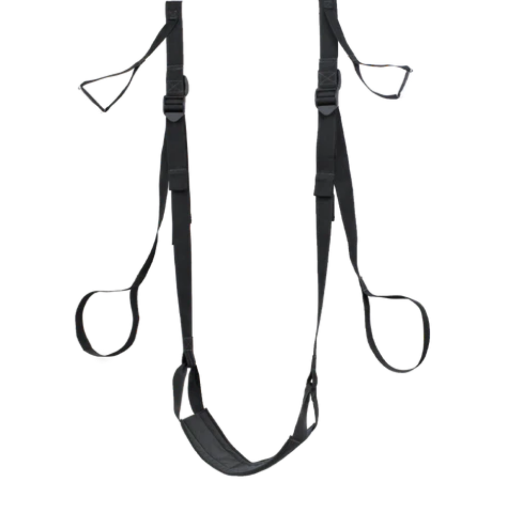 A black Frequent Flyer Door sex swing.