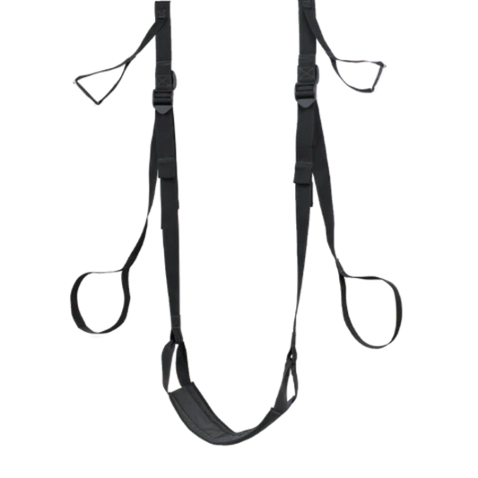 A black Frequent Flyer Door sex swing.