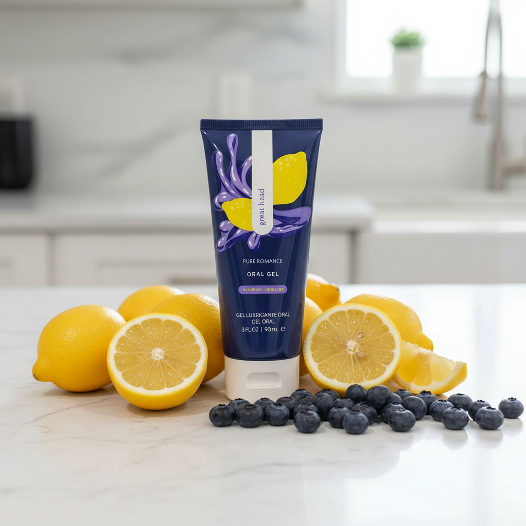 Tube of Great Head surrounded by lemon slices and blueberries