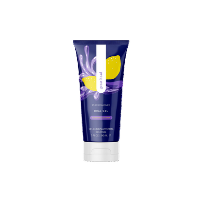 A tube of personal lubricant with a blue and purple label, featuring illustrations of a lemon and a strawberry. The product is named 'GREAT HEAD' in bold, white letters.