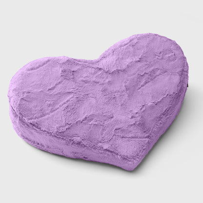 A faux fur purple Heart Wedge, Bedroom Furniture by Liberator against a white background.