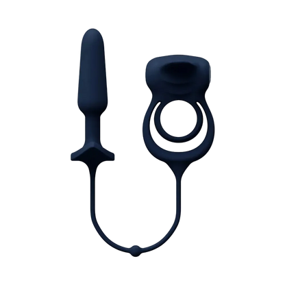Blue c-ring with butt plug attached 