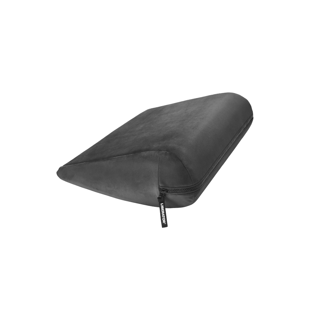 black double curved Jaz pillow with a black zipper on a white background