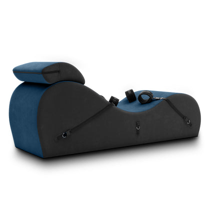 An Ink Blue colored Lyza Lounger by Liberator with cuffs against a white background.