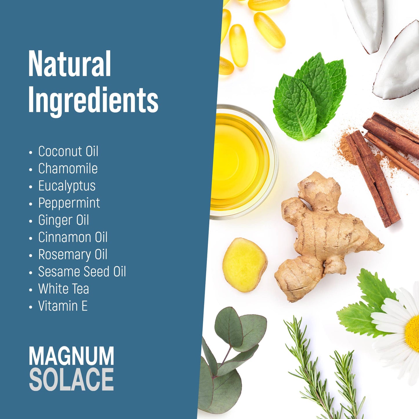 A list of the natural ingredients in the muscle rub.