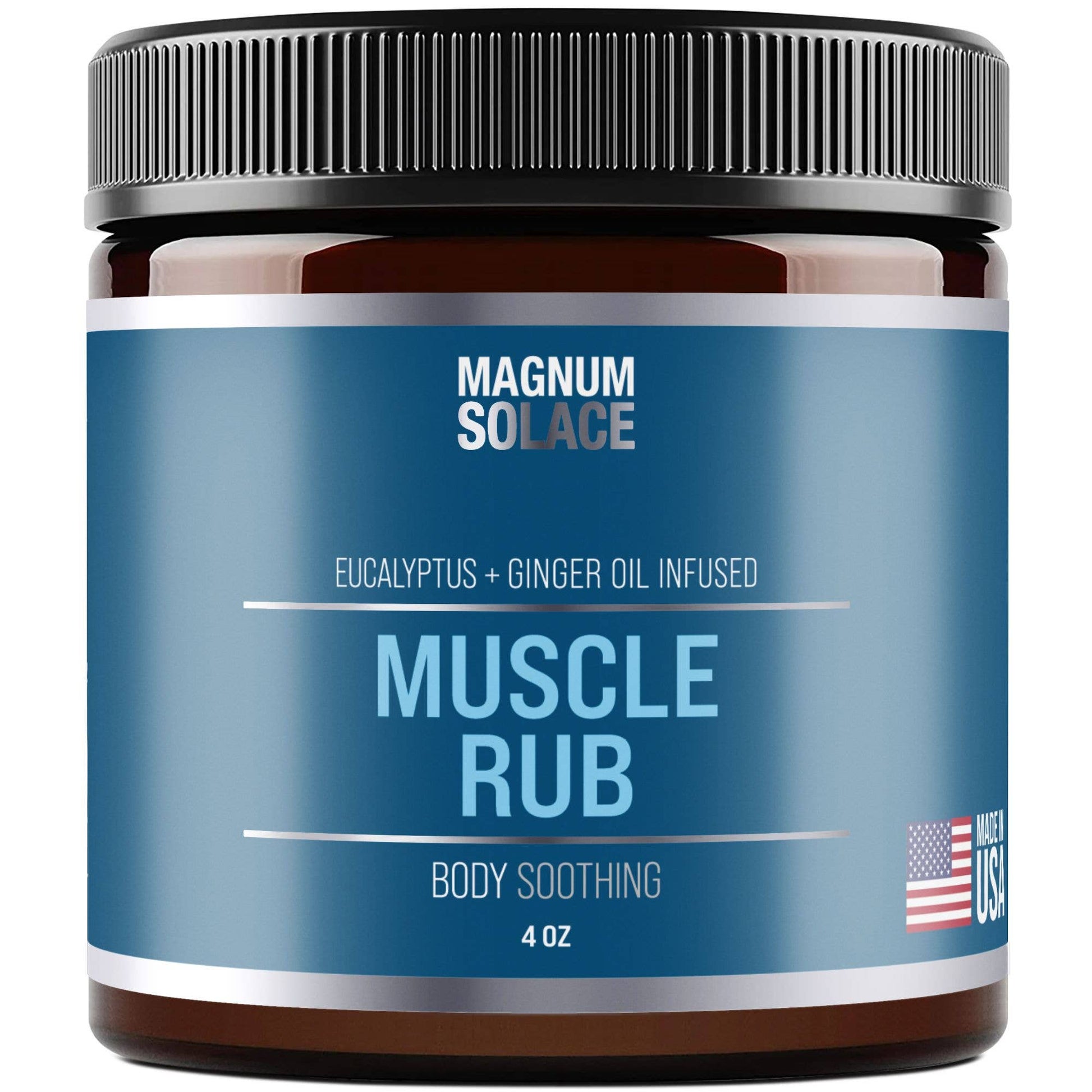 Jar of Magnum Solace Muscle Rub against a white background.
