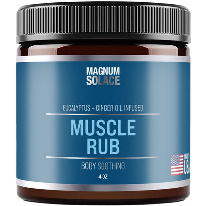 Jar of Magnum Solace Muscle Rub against a white background.