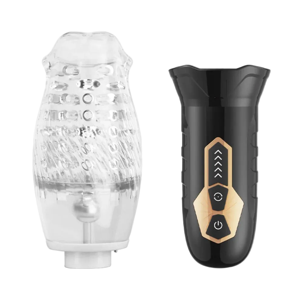 A black and clear male Rose Masturbator in two pieces.