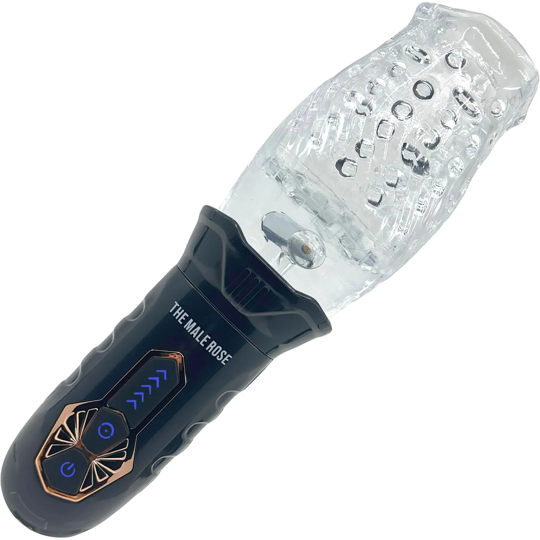 A black and clear male Rose Masturbator.