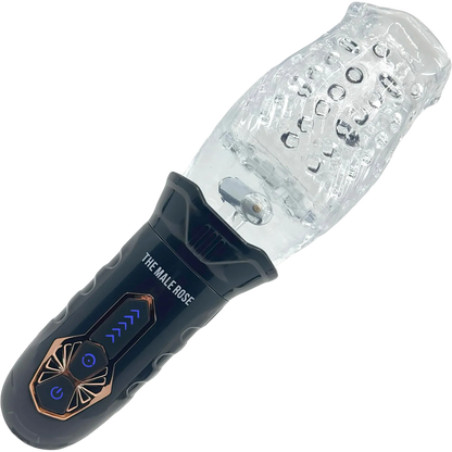 A black and clear male Rose Masturbator.