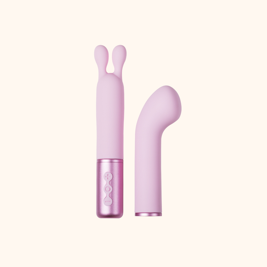 Two purple pieces to the Naughty Collection Vibrator Duo against a white background.