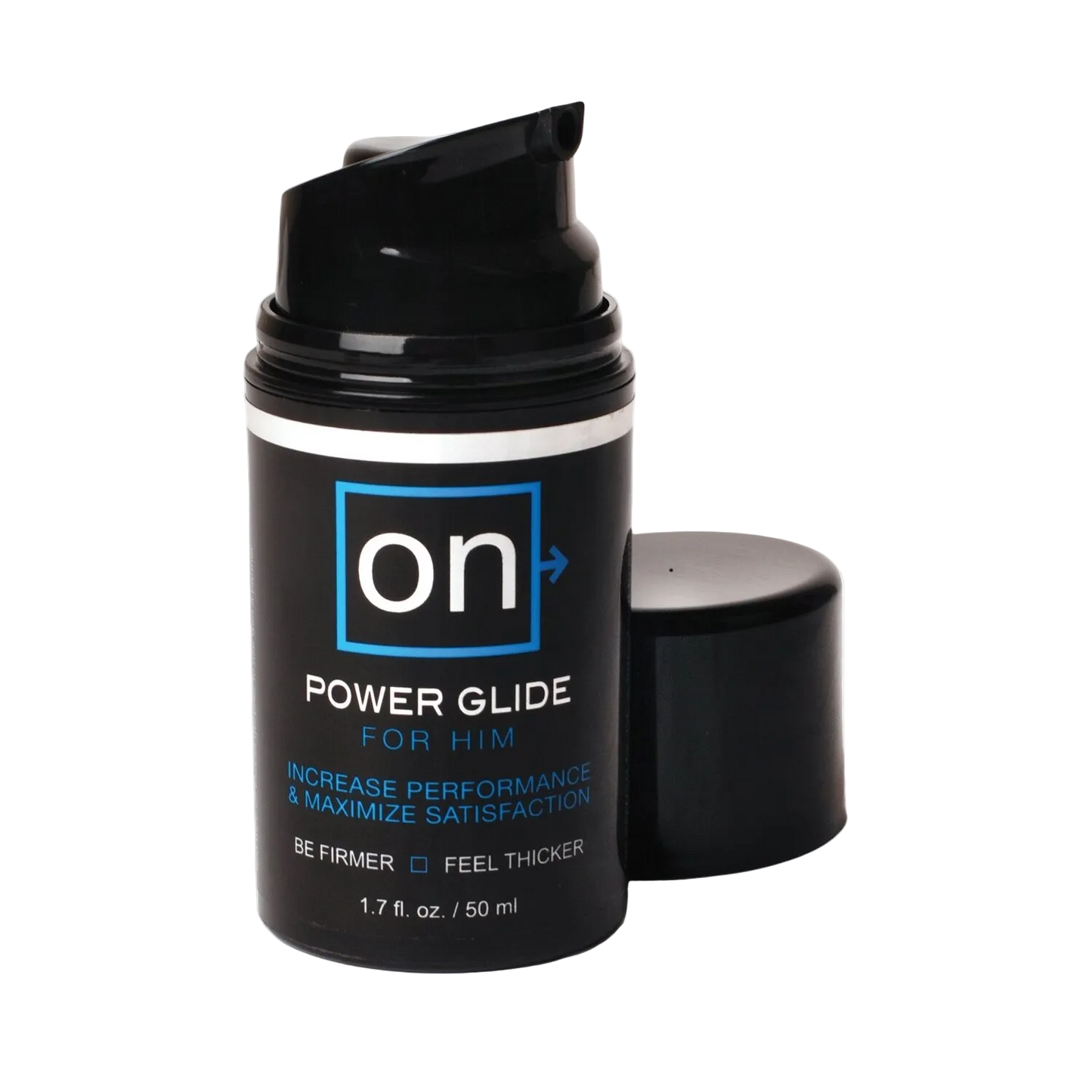 Black container of 'on' Power Glide for Him on a white background