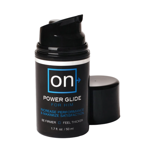 Black container of 'on' Power Glide for Him on a white background