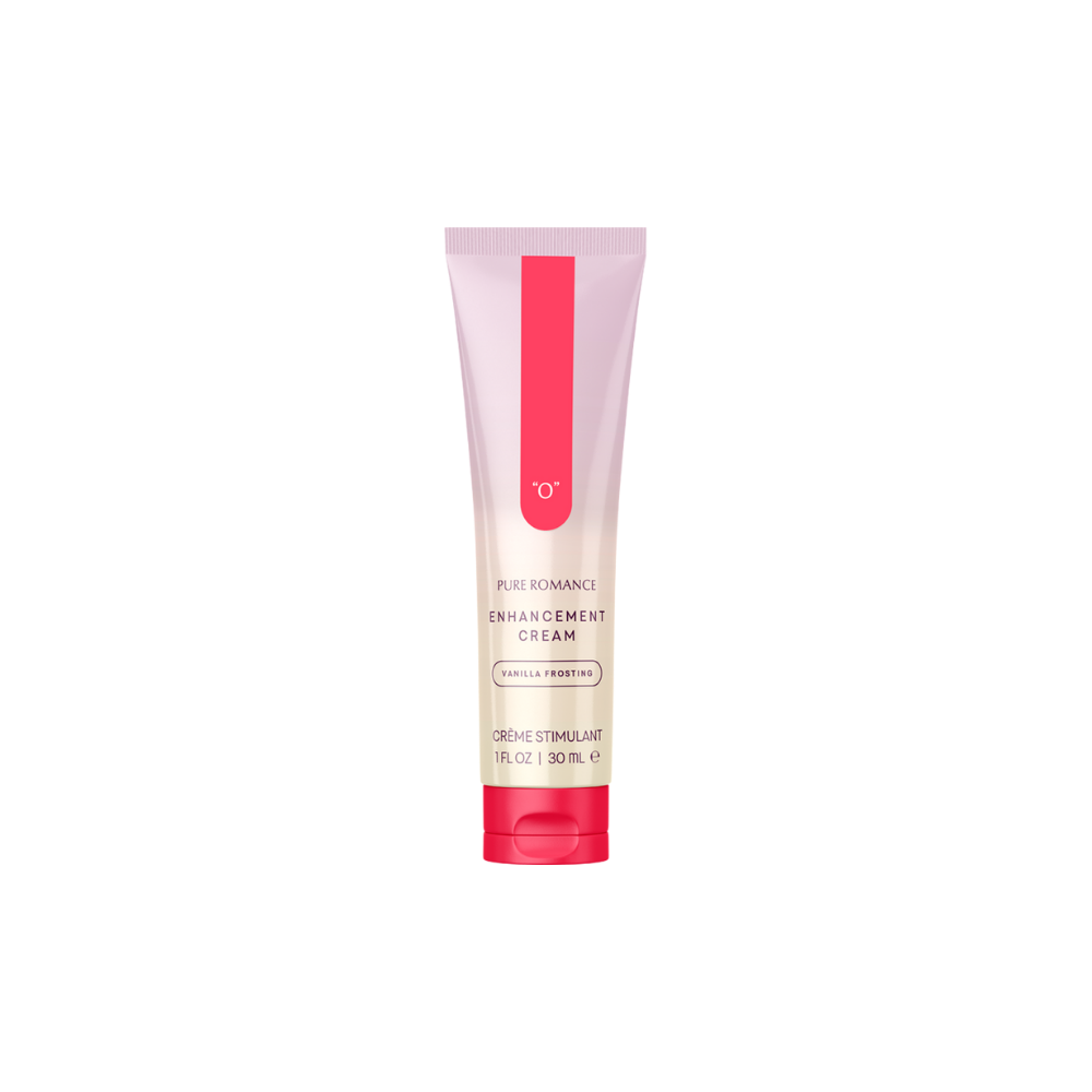 A pink and white tube of O Enhancement Cream with red accents and clear labeling.